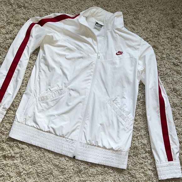Nike Sportswear Retro White Red Stripe Arms Full Zip Athletic Jacket Women’s Lar - Picture 2 of 16